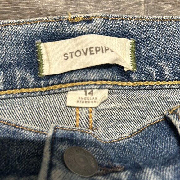 NWT AE77 Stovepipe Jeans Size 14 Light Blue Denim Raw Hem Eco-Friendly Materials - Picture 9 of 9